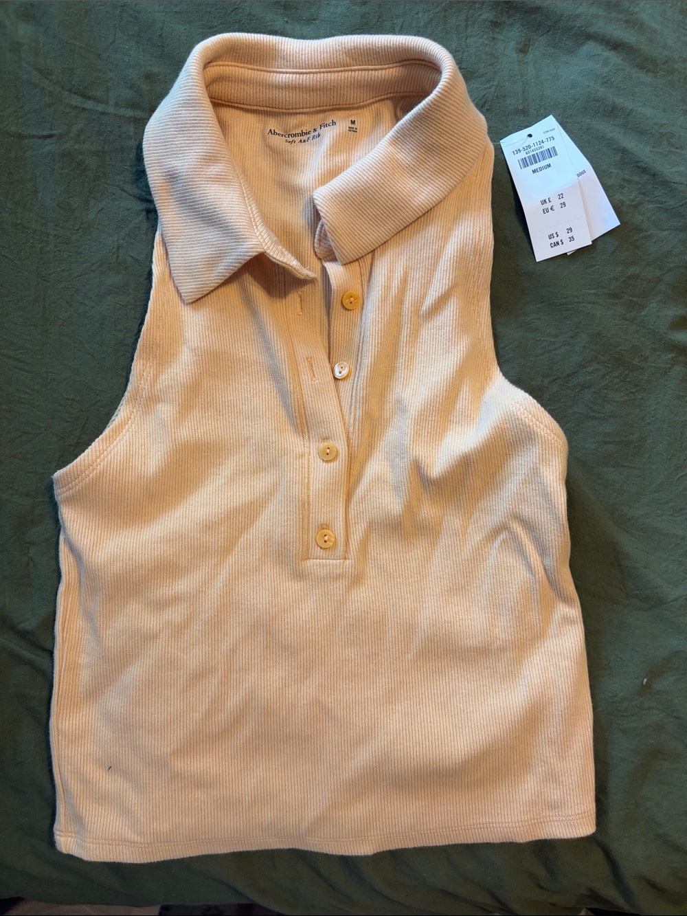 Abercrombie & Fitch Cream Ribbed Collared Tank Top
